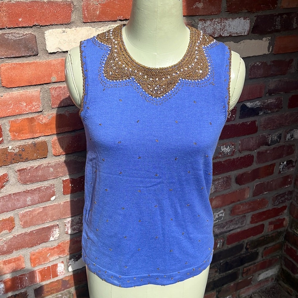 Lilly Pulitzer Kate Blue Beaded Embellished Sleeveless Sweater size Small